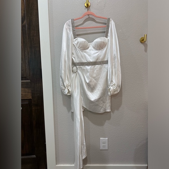 Bronx and Banco NWOT Lana Bridal White Rhinestone Corset Wrap Dress Sz M 4-6 - Picture 17 of 17